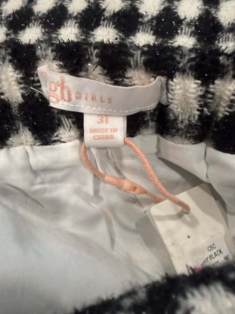GB Girls Skirt Jacket Set Tweed 3T Black White Pearl Trim NWT